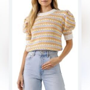 English Factory Multicolor Striped Puff Sleeve Sweater